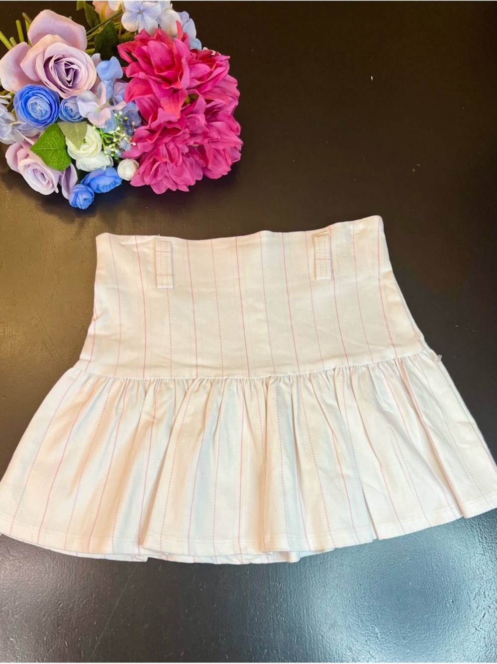Ponny Tail Y2K 2000s White Pink Pinstripe Micro Skater Mini Skirt Sz S USA Made
